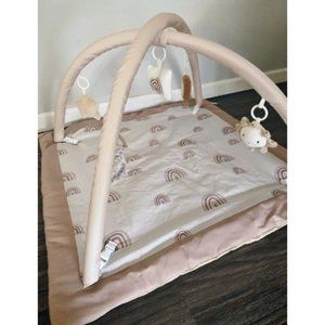 Washable Tummy Time Mat, Baby Play Gym with 6 Featured Toys and 12 Milestone Car